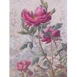 A pair of decorative lithographs featuring flowers and birds, beautifully mounted, framed and