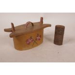 A Norwegian traditional style carved wood trinket box, 6½" long, dated 1945, together with a