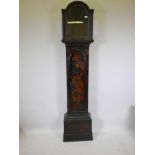 An C18th/C19th black lacquer longcase clock case with chinoiserie decoration, 16½" x 8½", 80½" high