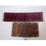 Two hand made Oriental rugs, one 18" x 34", one 12" x 51"