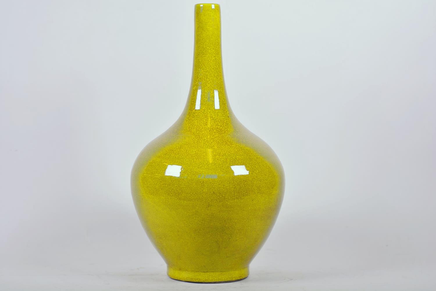 A Chinese crackle glazed pottery bottle vase, 6 character mark to base, 14½" high