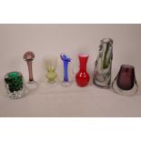 A collection of seven pieces of studio glass including Whitefriars, largest 9¾" high