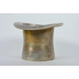 A vintage brass top hat ice bucket, 7" high