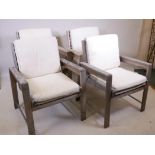 Four teak garden chairs with removable cushions