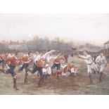 After W.B. Wollen, 'A Rugby Match', hand coloured engraving, later re-strike, 31½" x 21"