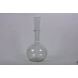 A bulbous bubble glass specimen vase with long slender neck, 12" high