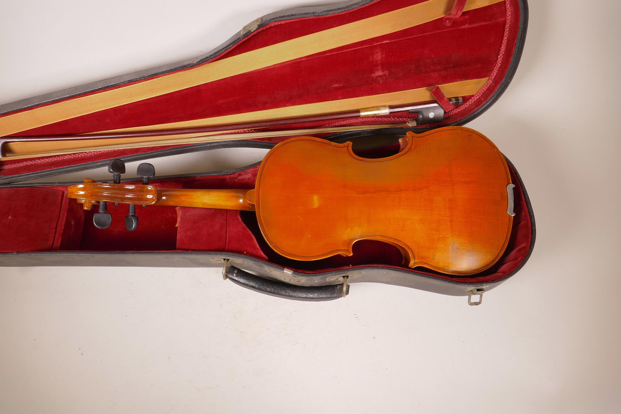 A small violin, 22½" long, with bow, in associated case - Image 4 of 7