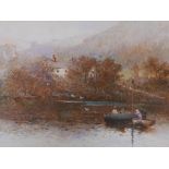 Thomas Dingle Jnr, (British, 1844-1919), an idyllic shoreline scene in Devon, with figures in rowing