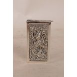 A silver plated vesta case with chased decoration of mermaids