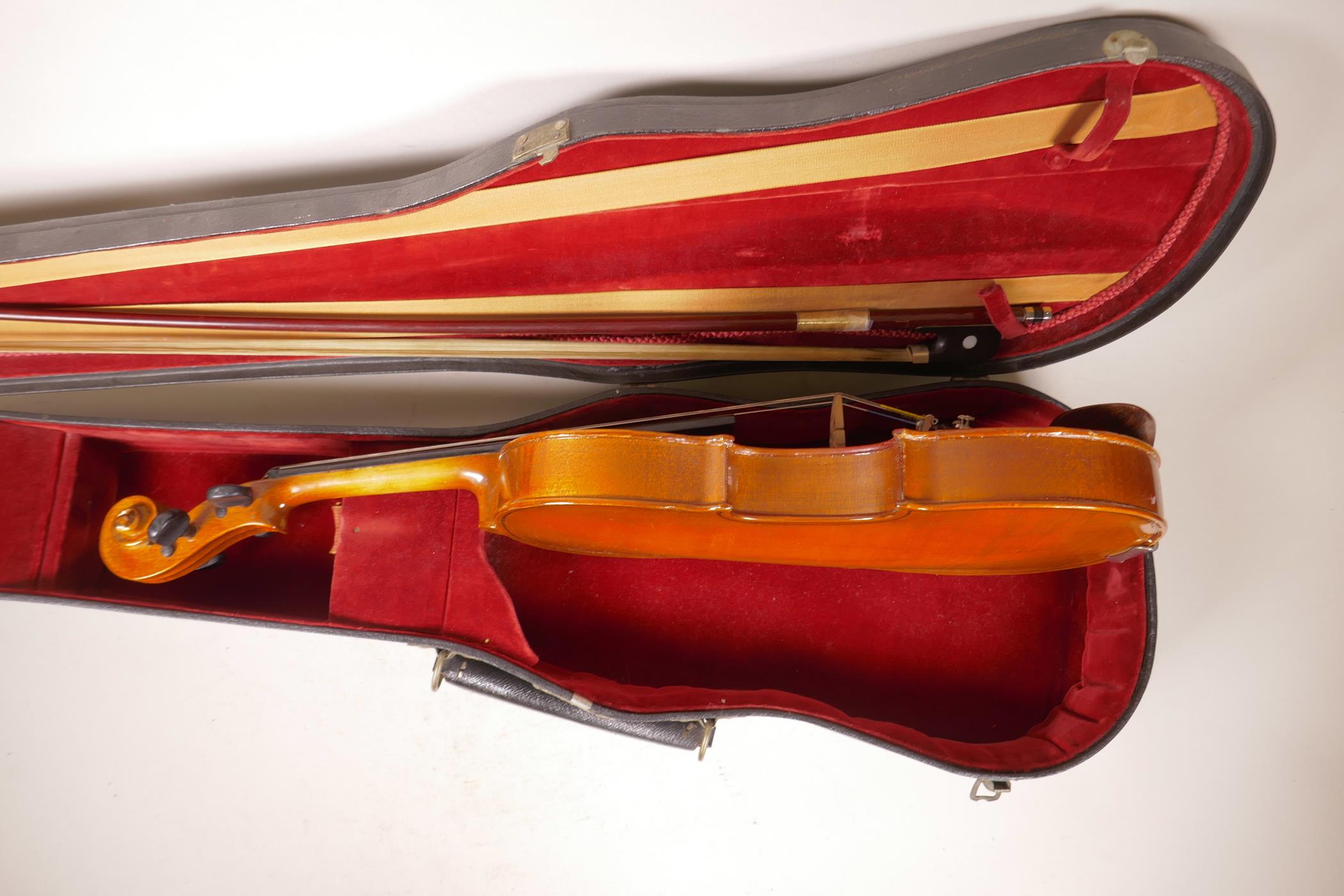 A small violin, 22½" long, with bow, in associated case - Image 3 of 7