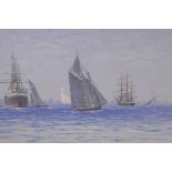 Mixed shipping in the English Channel, monogrammed F.M. (Frederick Mager), 9" x 14½"