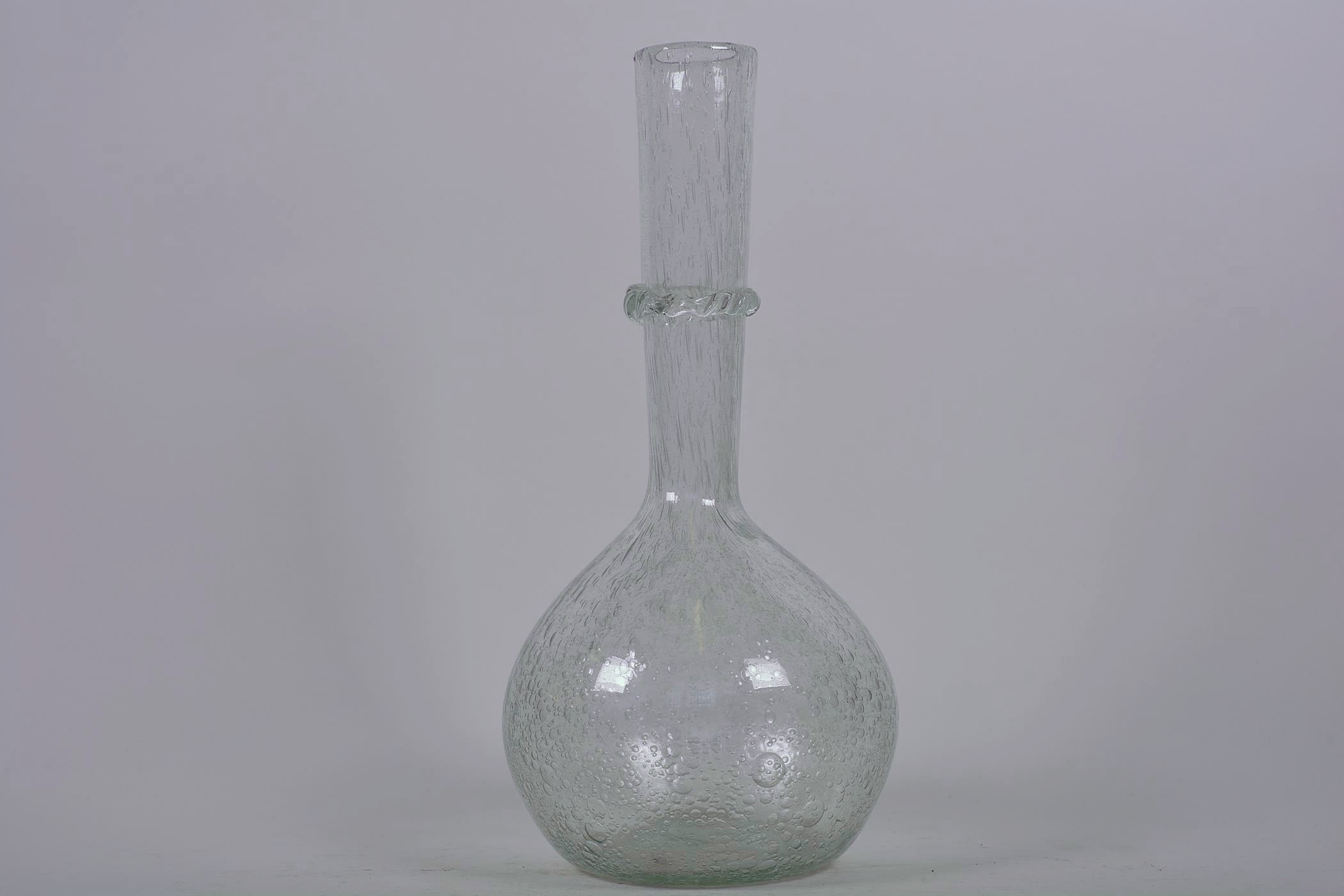 A bulbous bubble glass specimen vase with long slender neck, 12" high - Image 2 of 4