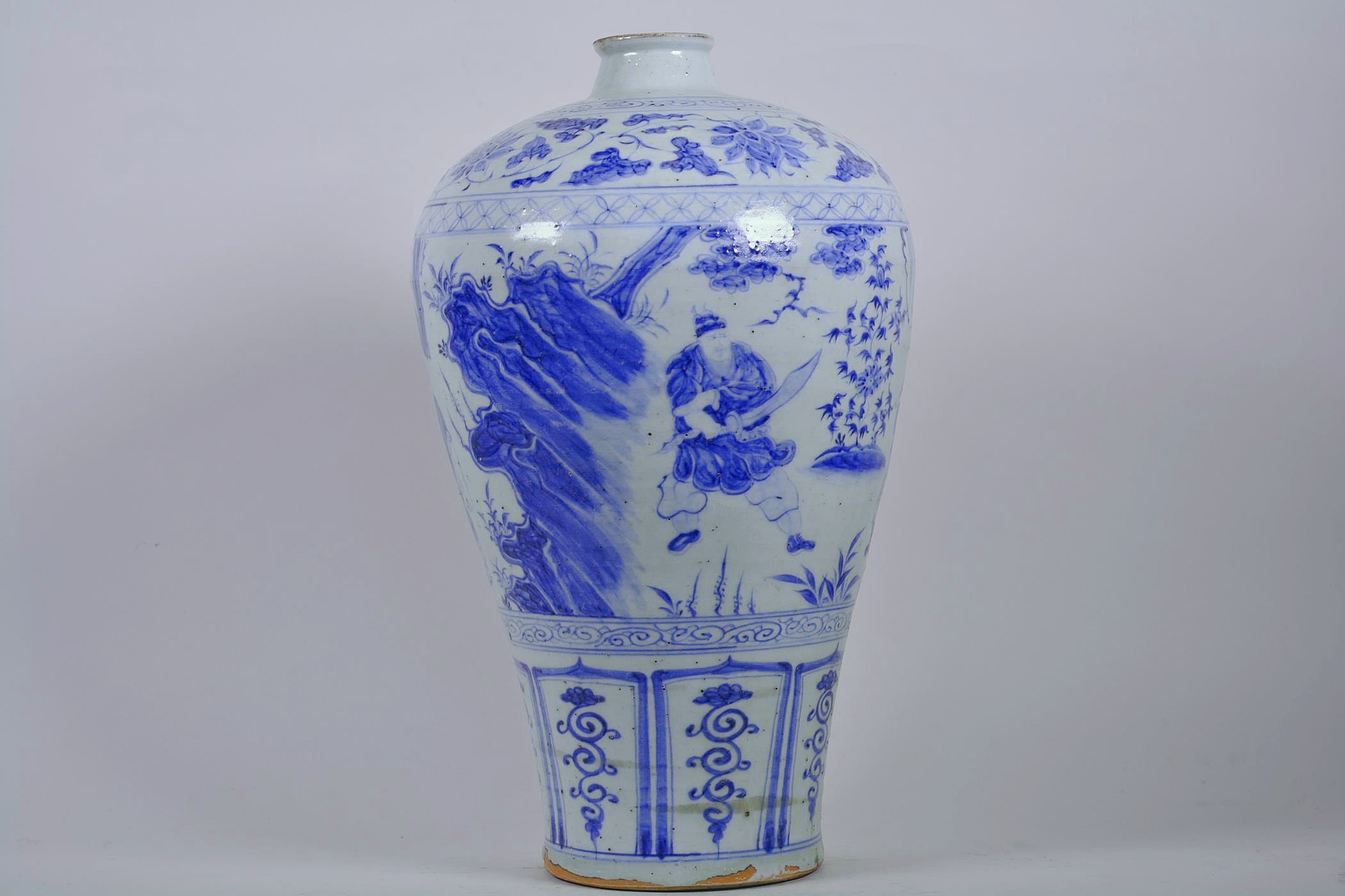 A large Chinese blue and white pottery meiping vase decorated with Lu Zhishen uprooting a willow - Image 2 of 5