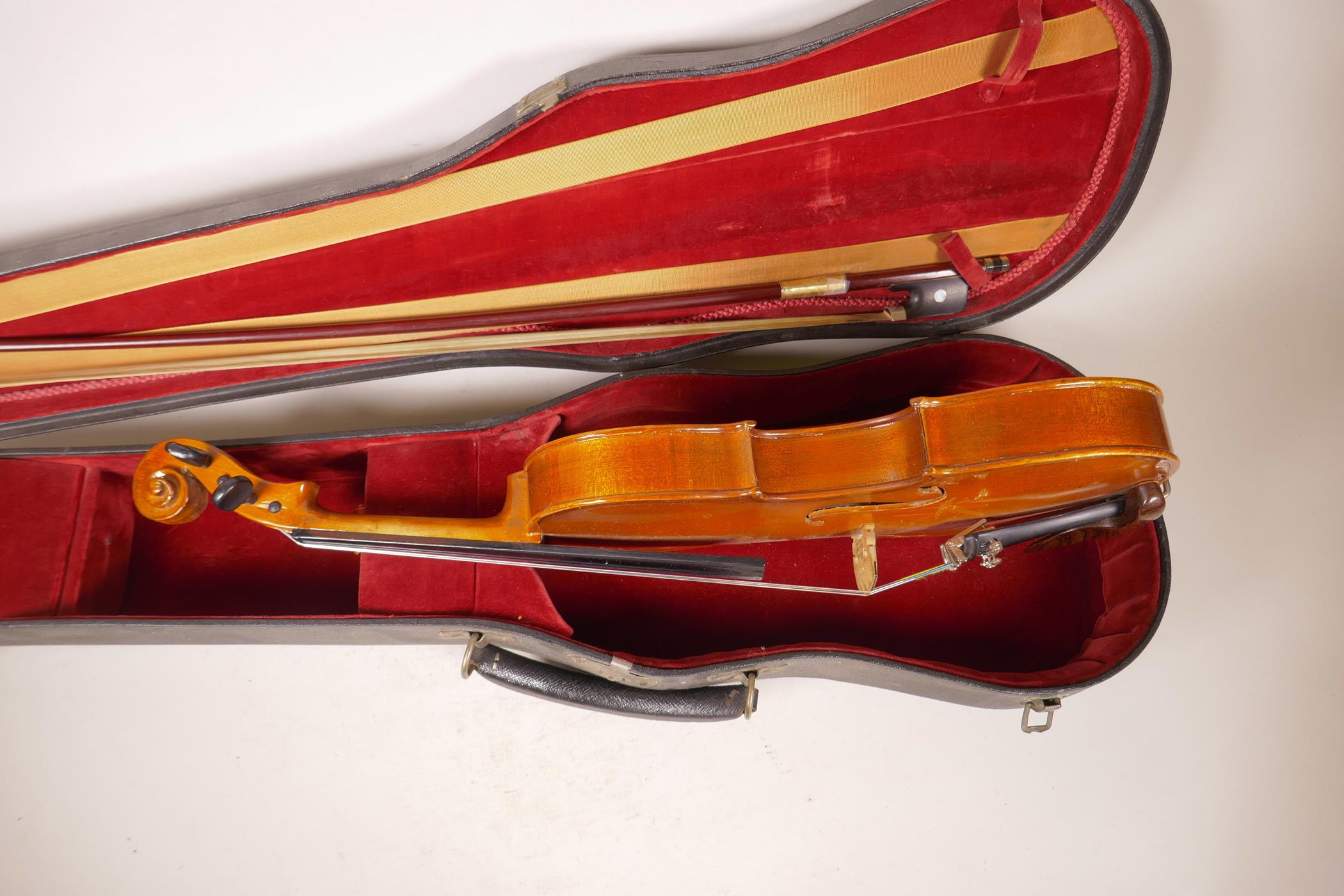 A small violin, 22½" long, with bow, in associated case - Image 5 of 7