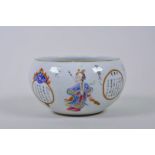 A Chinese Republic style porcelain bowl with a rolled rim, decorated with four Immortals, 6"