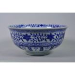 A large Chinese blue and white porcelain bowl with phoenix decoration, 10" diameter