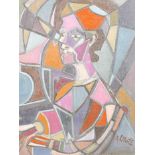 After A. Lhote, Cubist portrait of a woman, associated label verso, oil on canvas laid on board, 20"