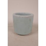 A Chinese Ru style duck egg blue glazed porcelain planter, seal mark to base, 4" high x 4½" diameter