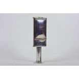 A silver plated travelling candle carriage lamp with vesta box, 9" long