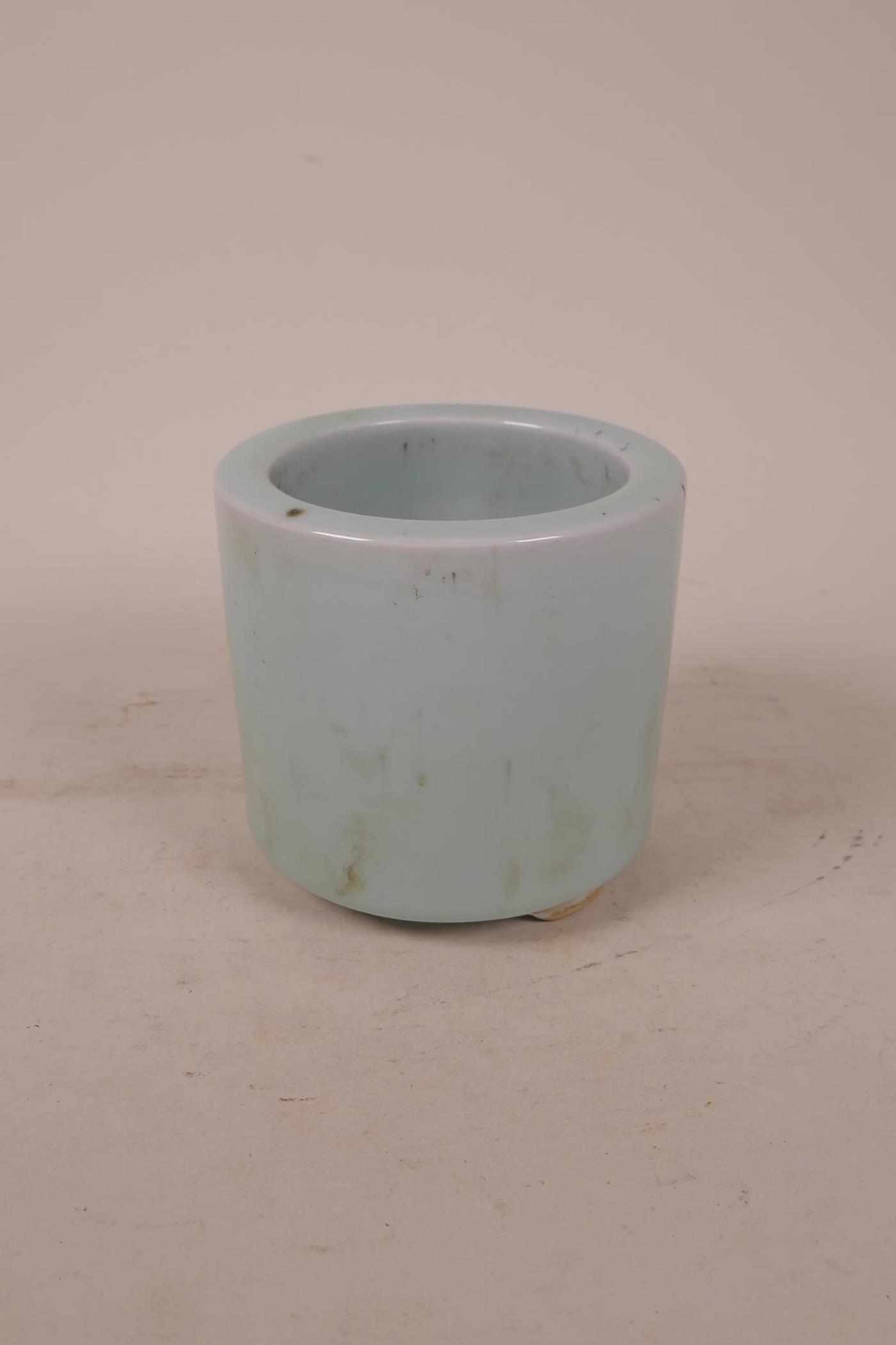 A Chinese Ru style duck egg blue glazed porcelain planter, seal mark to base, 4" high x 4½" diameter - Image 3 of 5