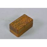 A Chinese amber soapstone box and seal with carved character inscription to lid and base, 3" x 1½"