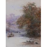 Thomas Dingle Jnr, (British, 1844-1919), A Devon river scene with a couple in a rowing boat and