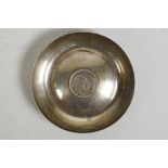 An Egyptian silver bowl with a coin to centre, silver marks stamped to bowl, 48g, 3½" diameter