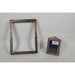 A plain sterling silver photo frame, 7" x 9" (incomplete), together with a small embossed silver