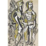 Study of three figures, signed Gotlib, unframed mixed media on paper, 14" x 9½"