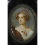 A C19th continental decorative portrait miniature of 'Amelie Kruedener', after Joseph Karl