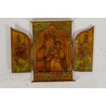 A hand painted triptych Coptic icon on ivorine, 3½" x 4½"