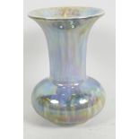 A Ruskin pottery high fired lustre glazed vase with grey/brown drip glaze, 6" high, A/F