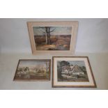 Roland Hilder, three framed prints of rural scenes, largest 26" x 19"