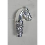 A Continental silver horse head walking cane handle, stamped 800, 3½"