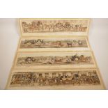 Four hand coloured engravings of a landing scene, 'A Trip to Brighton', plates 1-4 after John Dean