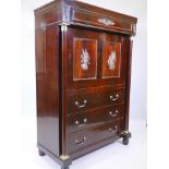 A good C19th French Empire style mahogany secretaire abattant with ormolu mounts, the top drawer