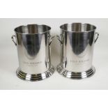 A pair of contemporary chrome plated champagne coolers with Louis Roederer decoration, 9½" high