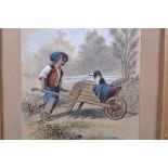 A pair of Continental pen, ink and watercolour drawings, figures with a dog cart, and figure with