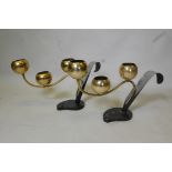 A pair of mid century brass table lamps in the form of flowers, 22" wide, 14" high