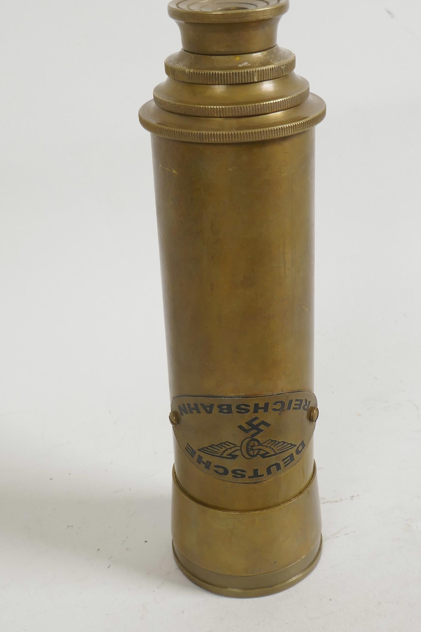 A brass cased three draw telescope marked Zeiss Germany, 6" long closed - Image 3 of 4