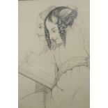 A.N. Cooper, pencil drawing of two women reading, 4" x 5", details verso