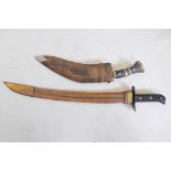 A C19th Gurkha Kukri knife with hand tooled leather sheath, together with a WWII Japanese/Dutch