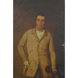 Gentleman huntsman, portrait, in a good period frame, C18th oil on canvas, A/F, 12" x 14"