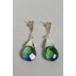 A pair of silver and facet cut tourmaline drop earrings