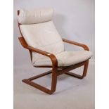 A bentwood leather easy chair, 37" high