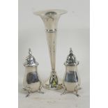 A small hallmarked silver posey vase, 5" high, together with a smaller hallmarked silver salt and