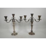 A pair of American Goram silver three light table candelabrum (gross 220g), 14" high