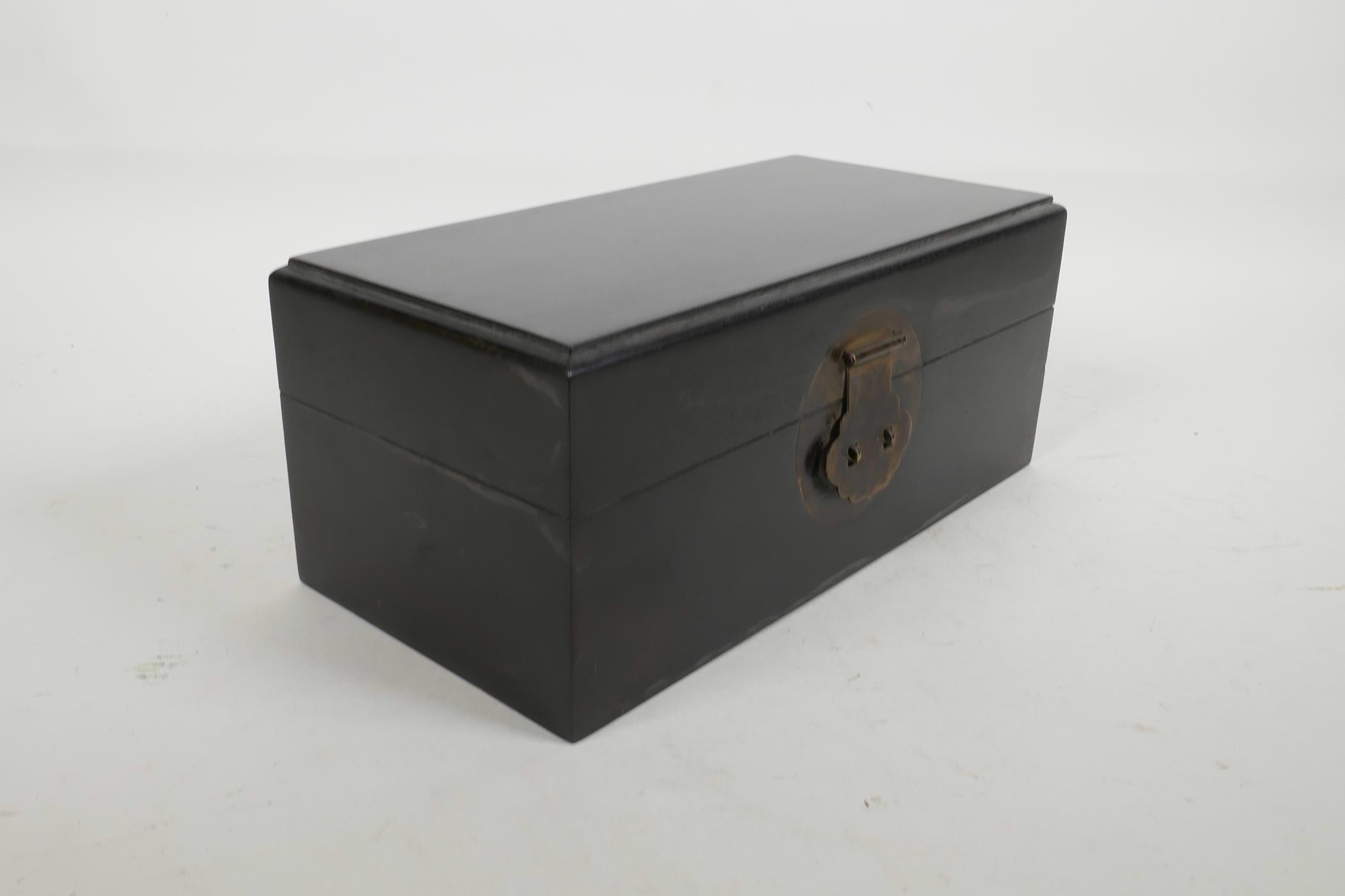 An oriental ebonised hardwood box, with brass fittings, 10" x 5" x 4½" - Image 3 of 3