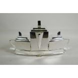 A silver plated Art Deco style tea set, 15½" x 5", 8" high