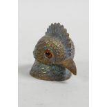 A brass inkwell in the form of a cockatoo, 2" high